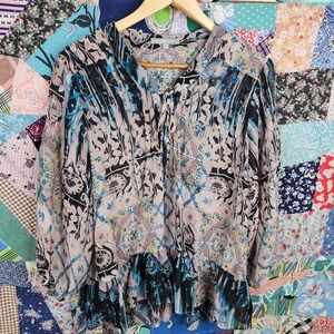 NY‎ Collection Blouse Peplum Ruffle Hem Long Sleeve Sheer Top XL